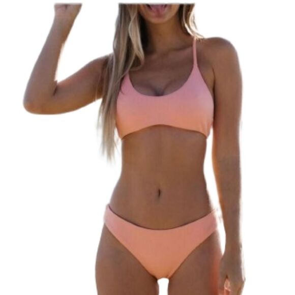 💲1️⃣0️⃣ Bundled ✔️Peach Rib Knit Strappt Cheeky Bikini XL - Picture 1 of 9